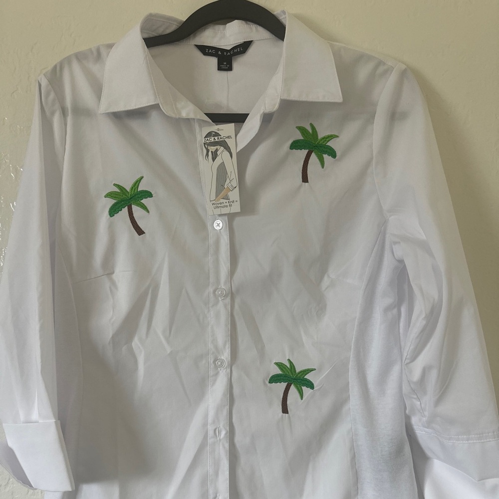 Zac & Rachel White Shirt with Palm Tree Embroidery